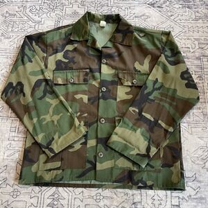Vintage US Army Woodland Camo Combat Military BDU Shirt M81 Large Regular